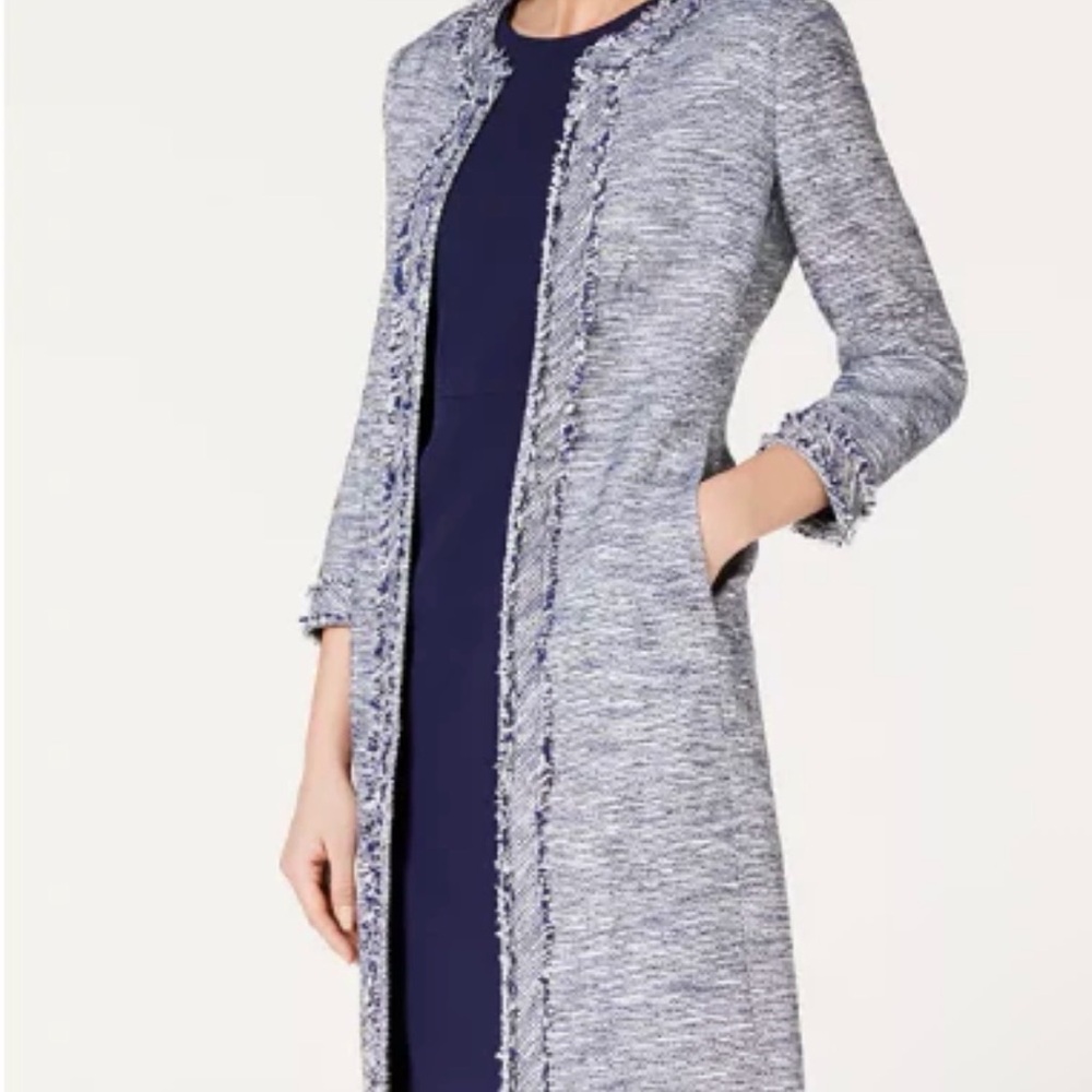 Anne Klein Collarless Tweed Fringe Jacket